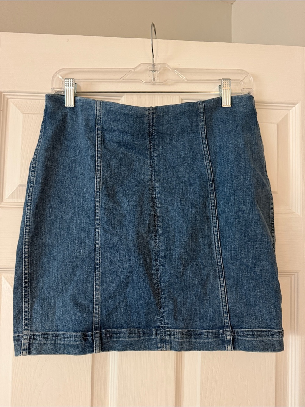 Free People Blue Denim Mini Skirt - Paneled Front